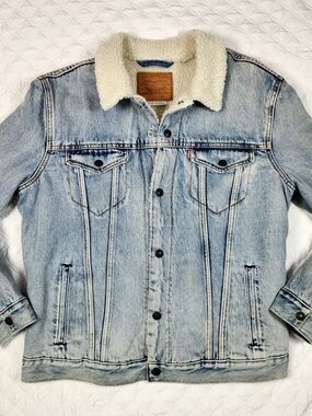 Levis Premium Sherpa Trucker Denim Jean Jacket Mens Large